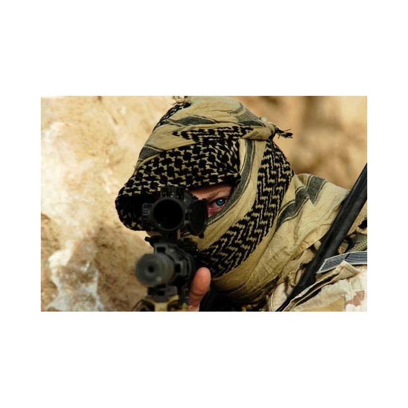 Foulard Shamag Militaire DEFCON 5 - 110x110 Cm - Coton Jacquard - Vert OD Ou Tan - 5