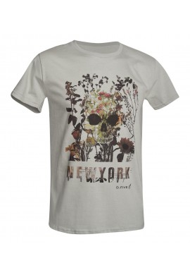 D.FIVE T-SHIRT WITH FRONT CHEST SKULL WITH FLOWERS Zinc