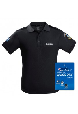 Polo Quick Dry T-shirt with Police embroidery Black