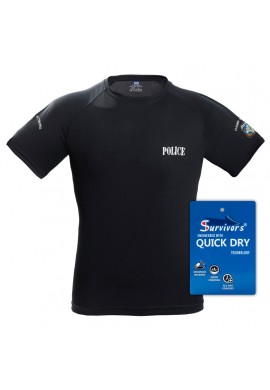 Quick Dry T-shirt with Police embroidery Black